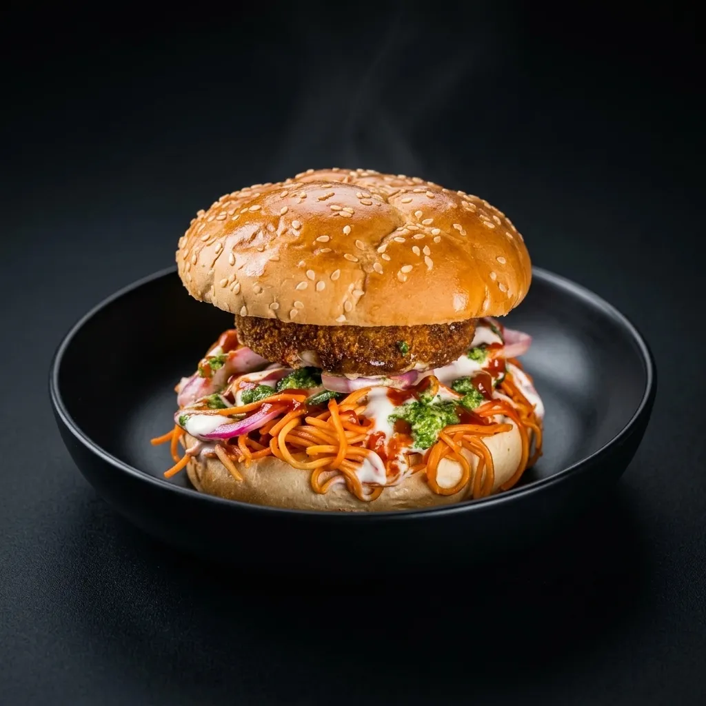 Aloo Tikki Noodle Burger at Sector 17, Calgary NE